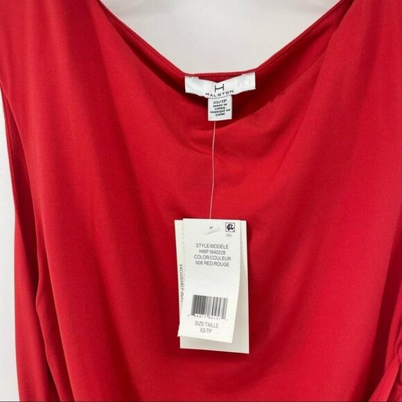 Halston Red Maxi‎ Dress Sleeveless Ruched Tie Front Cocktail Elegant Formal XS - Picture 2 of 7